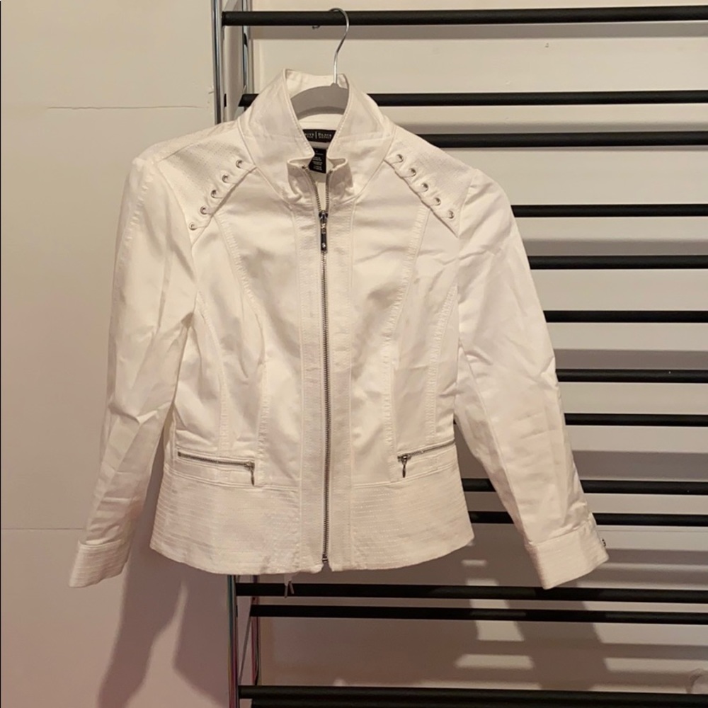 White House Black Market White Leather Jacket